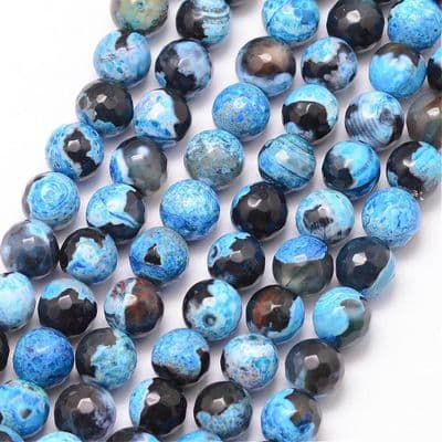 Natural Fire Agate Faceted Dyed 8mm Round Beads Deep Blue (24)