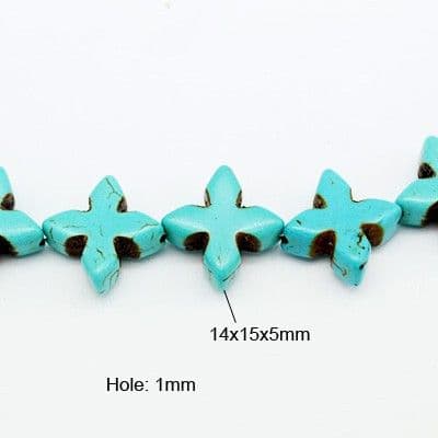 Natural Gemstone Beads - Howlite Dyed Cross - Turquoise 32 beads