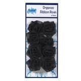 Organza Ribbon Roses Black pk 8