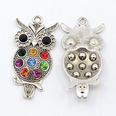 Owl pendant with rainbow gems (single)