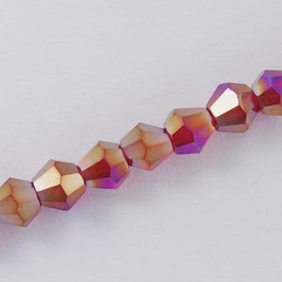 Red AB Plated 4mm Faceted Glass Bicone