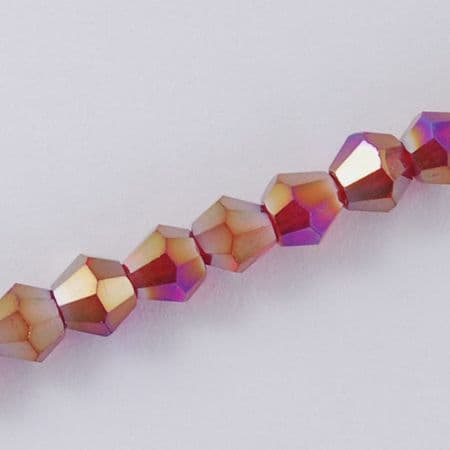 Faceted Glass 4mm Bicone Red AB Plated