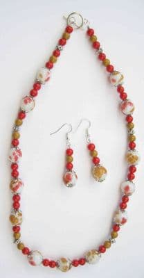 Red and Gold Speckled Necklace & Earrings Kit