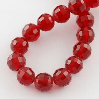 Red Faceted 10mm Round Glass Beads (20)