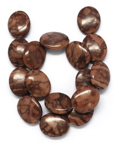 Red Zebra Jasper Stone Oval Beads (25x20x7mm) - 8 beads