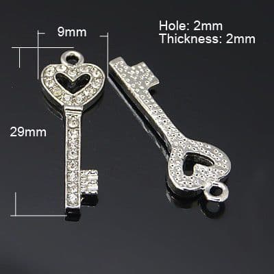Rhinestone (Grade A) Platinum Key charm (1)