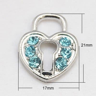 Rhinestone in Aqua on Silver Padlock Pendant (1)