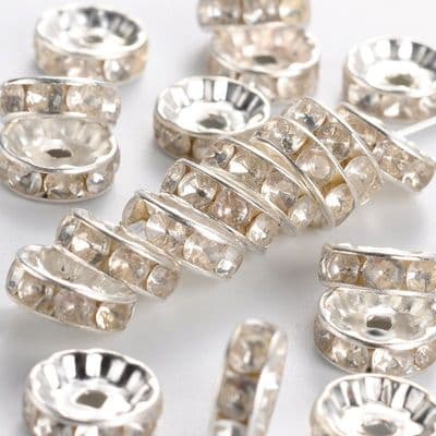 Rhinestone Spacer Beads, Silver, 10mm, Clear rhinestone (20)