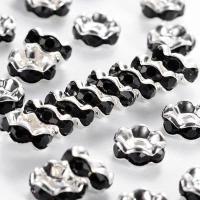 Rhinestone Spacer Beads, Silver, 8mm, black rhinestone (20)