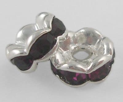 Rhinestone Spacer Beads, Silver, 8mm, dark amethyst rhinestone (20)