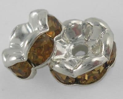 Rhinestone Spacer Beads, Silver, 8mm, golden rhinestone (20)