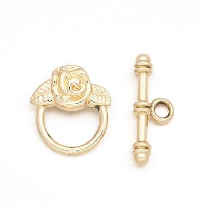 Rose Flower Round Pale Gold Toggle clasp (2)