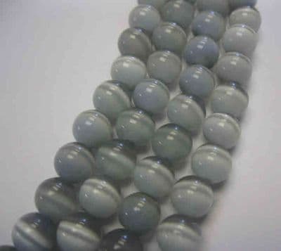 Round Cat's Eye Beads - 8mm - 24 beads - Grey