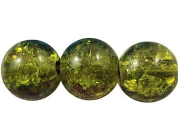 Round Crackle Glass Beads - Olive Green, 8mm (25 beads)