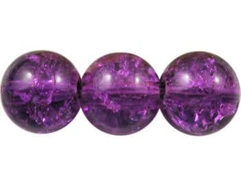 Round Crackle Glass Beads - Purple,  8mm (25 beads)