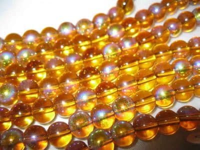 Round Glass Beads with AB Plating - 8mm - Amber (25)