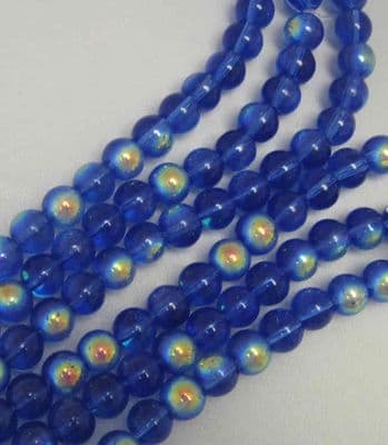 Round Glass Beads with AB Plating - 8mm - Blue (25)