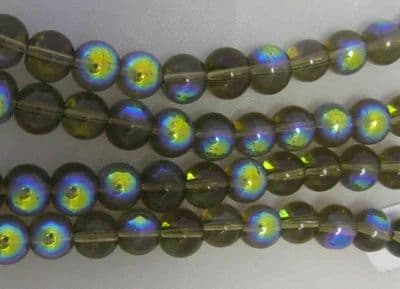 Round Glass Beads with AB Plating - 8mm - Smoke Grey (25)