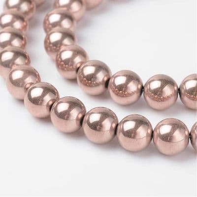 Round Non-Magnetic Synthetic Hematite Rose Gold Plated 6mm Beads (34 beads)
