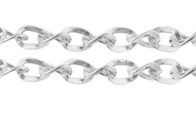 Side Twist Iron Chain - Lead Free, Silver colour - 5x4x0.9mm - 1 Metre Length