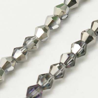 Silver 4mm Faceted Glass Bicone