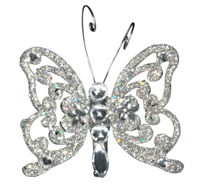 Silver Diamante Butterfly On Clip