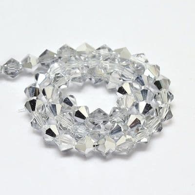 Silver Half Plated Grade AA 4mm Faceted Glass Bicone