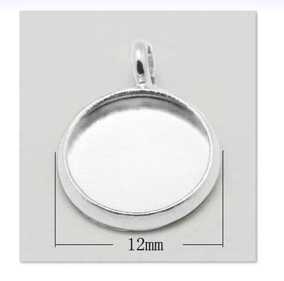 Small Flat Round Cabachon Settings (Nickel Free) Silver - 12mm (pack of 6)