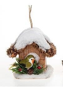 Snowy Pine House with Robin (Right)