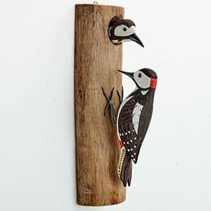 Spotted Woodpeckers wallhanging- handpainted bird