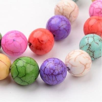 Synthetic Turquoise Colourful 12mm Round Beads (15)