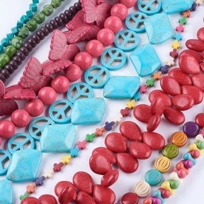 Synthetic Turquoise Dyed Beads Strands - Mixed Shapes & Colours - Random selection - 8