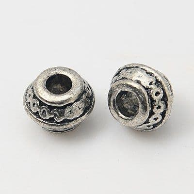 Tibetan Antique Silver Barrel Bead Spacers (9x7mm) - 10 beads