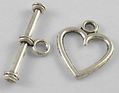 Tibetan Antique Silver Heart Toggle Clasps (10 sets)