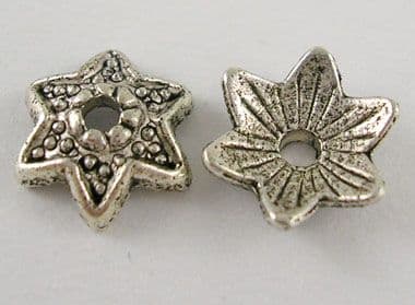 Tibetan Silver Bead Caps - Star Flower - Antique Silver - Pack of 25