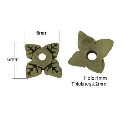 Tibetan Style Bead Caps - Leaf -  Antique Bronze (pack of 50)
