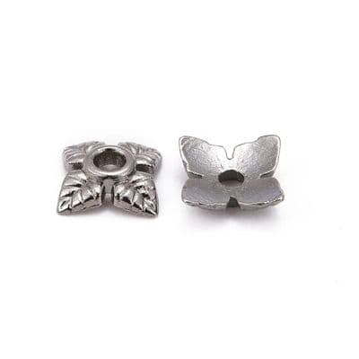 Tibetan Style Bead Caps - Leaf -  Gunmetal Black (pack of 50)