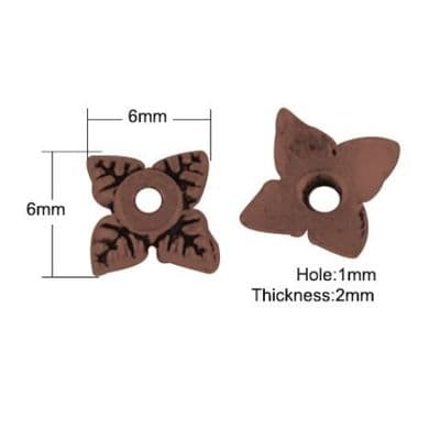 Tibetan Style Bead Caps - Leaf -  Red Copper (pack of 50)
