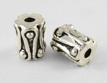 Tibetan Style Beads, Column Shape - Antique Silver, about 6.5mm long, 6mm wide (20 beads)
