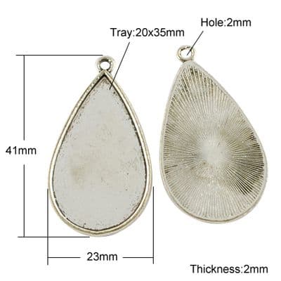 Tibetan Style Cabochon Pendant - Antique Silver - Drop (single)