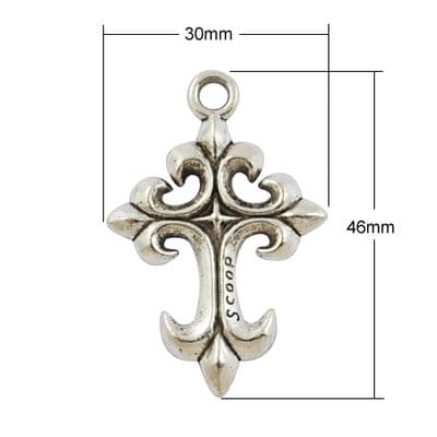 Tibetan Style Charm - Antique Silver - Cross (46x30x3mm - single)