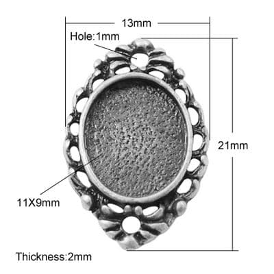 Tibetan Style Connector with Cabochon - Antique Silver (21x13x2mm) - 10 charms