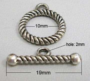 Tibetan Style Round Antique Silver Toggle Clasp (10mm) - 5 sets