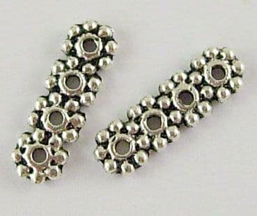 Tibetan Style Silver Rectangle Spacer Bars - 4 Hole (13.5mm) - Pack of 10