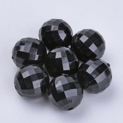 Transparent Acrylic Faceted Round 13.5mm Beads - (10) - Black