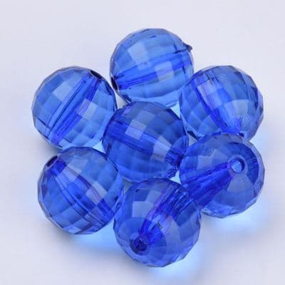 Transparent Acrylic Faceted Round 13.5mm Beads - (10) - Blue