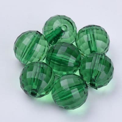 Transparent Acrylic Faceted Round 13.5mm Beads - (10) - Dark Green