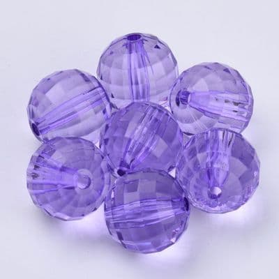 Transparent Acrylic Faceted Round 13.5mm Beads - (10) - Lilac