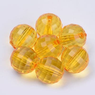 Transparent Acrylic Faceted Round 13.5mm Beads - (10) - Orange