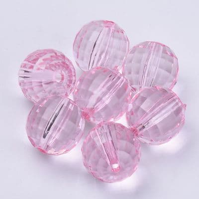 Transparent Acrylic Faceted Round 13.5mm Beads - (10) - Pink